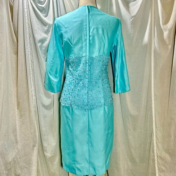 #D3 Vintage Alfred Werber Tiffany Blue Beaded & Lace Detail Cocktail Dress - Picture 2 of 7